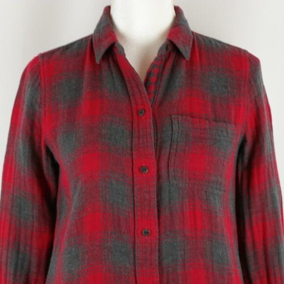 Madewell Ex-Boyfriend Women's XS Red Gray Plaid Long Sleeve Button Up Shirt - Picture 3 of 8